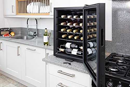 Subcold Viva20 LED – Table-Top Wine Fridge Black | 3-18°C | 20 Bottle Capacity | 57L Counter-Top Cooler | LED + Lock & Key | Glass Door Drinks Cellar | Single-Zone