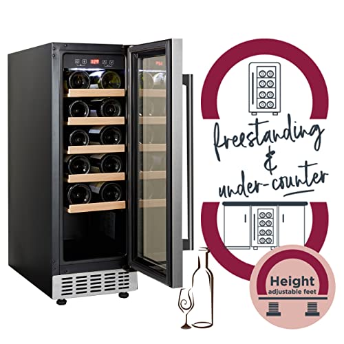 Cookology CWC301BK Freestanding Undercounter Fridge Cabinet 30cm Wine Cooler, 20 Bottle, 60 Litre Capacity, with Digital Temperature Control and Reversible Door - in Black