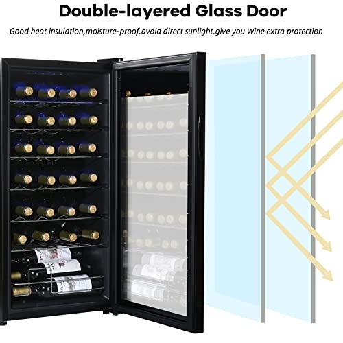 Display4top 28 Bottles Wine Fridge, Wine Cooler,Wine refrigerator,Digital Touch Screen Controls,black