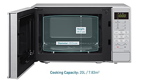 Panasonic NN-K18JMMBPQ Microwave Oven with Grill and Turntable, 800w, 1000w Grill, 5 Power Setting, 9 Auto Programmes, 20 Litres, Auto Defrost, Silver