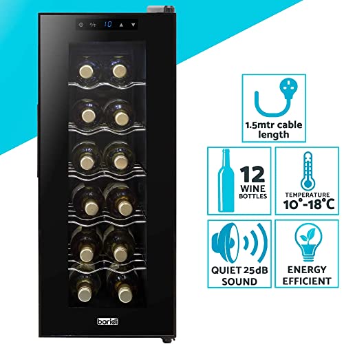 Baridi 12 Bottle Wine Cooler with Digital Touch Screen Controls & LED Light, Black - DH73