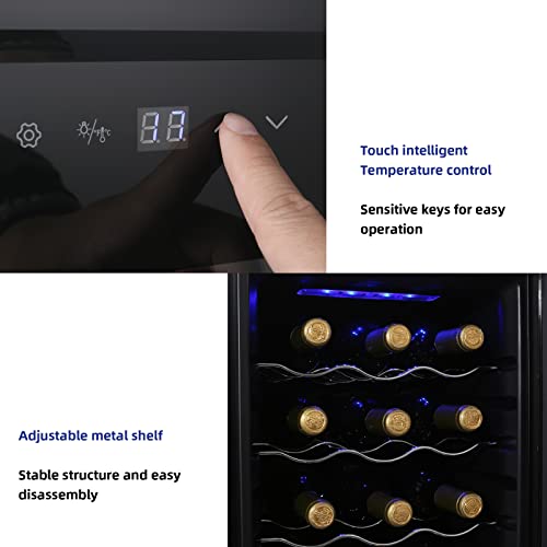 display4top Wine Fridge, Wine Cooler,Wine refrigerator,Digital Touch Screen Controls,black (18 Bottles)