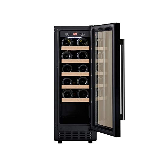 Cookology CWC301BK Freestanding Undercounter Fridge Cabinet 30cm Wine Cooler, 20 Bottle, 60 Litre Capacity, with Digital Temperature Control and Reversible Door - in Black