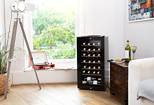 Subcold Viva28 LED – Under-Counter Wine Fridge Black | 3-18°C | Wine Cooler | LED + Lock & Key | Glass Door Drinks Cellar | Single-Zone (28 Bottle)