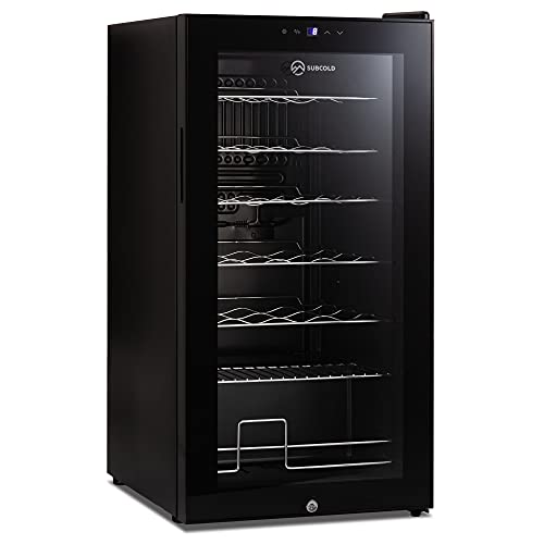 Subcold Viva28 LED – Under-Counter Wine Fridge Black | 3-18°C | Wine Cooler | LED + Lock & Key | Glass Door Drinks Cellar | Single-Zone (28 Bottle)