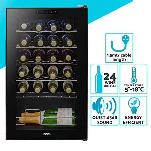 Baridi 24 Bottle Wine Cooler Fridge with Digital Touch Screen Controls & LED Light, Black - DH9