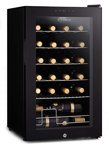 Subcold Viva24 LED – Under Counter Wine Fridge Black | 3-18°C | Wine Cooler | LED + Lock & Key | Glass Door Drinks Cellar | Single-Zone (24 Bottle)