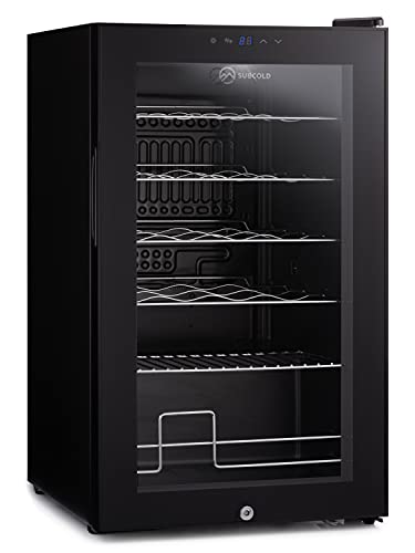 Subcold Viva24 LED – Under Counter Wine Fridge Black | 3-18°C | Wine Cooler | LED + Lock & Key | Glass Door Drinks Cellar | Single-Zone (24 Bottle)