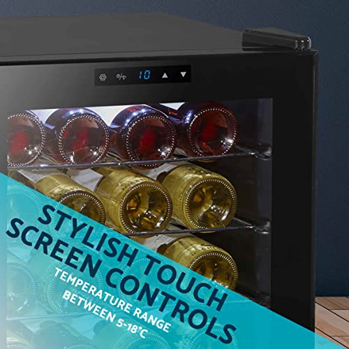 Baridi 24 Bottle Wine Cooler Fridge with Digital Touch Screen Controls & LED Light, Black - DH9