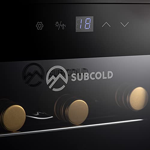 Subcold Viva24 LED – Under Counter Wine Fridge Black | 3-18°C | Wine Cooler | LED + Lock & Key | Glass Door Drinks Cellar | Single-Zone (24 Bottle)