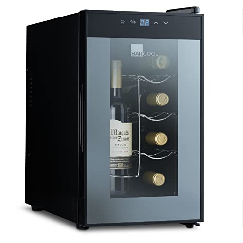 Barcool VINO8 – Table-Top Wine Fridge Black | 5-18°C | Wine Cooler | LED + Digital Display | Glass Door Drinks Cellar | Single-Zone (8 Bottle)