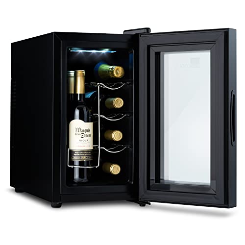 Barcool VINO8 – Table-Top Wine Fridge Black | 5-18°C | Wine Cooler | LED + Digital Display | Glass Door Drinks Cellar | Single-Zone (8 Bottle)