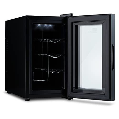 Barcool VINO8 – Table-Top Wine Fridge Black | 5-18°C | Wine Cooler | LED + Digital Display | Glass Door Drinks Cellar | Single-Zone (8 Bottle)