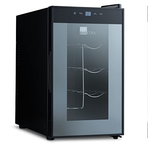Barcool VINO8 – Table-Top Wine Fridge Black | 5-18°C | Wine Cooler | LED + Digital Display | Glass Door Drinks Cellar | Single-Zone (8 Bottle)