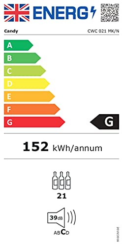 CANDY CWC021MKN Freestanding Wine Cooler, Single Zone Temperature, 85 liters, Black, Noise level: decibels 39
