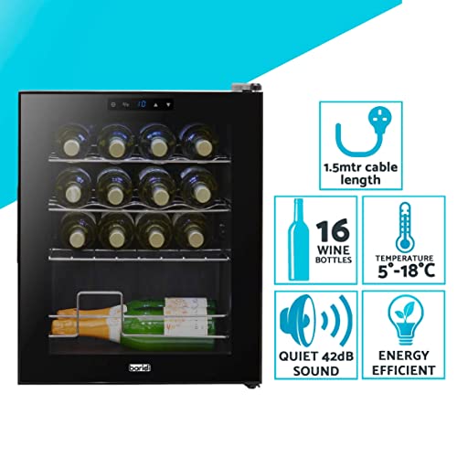 Baridi 16 Bottle Wine Cooler Fridge with Digital Touch Screen Controls & LED Light, Black - DH7