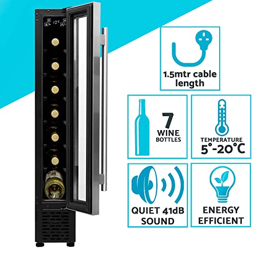 Baridi 7 Bottle 15cm Slim Wine Cooler with Digital Touch Screen Controls, Stainless Steel - DH77