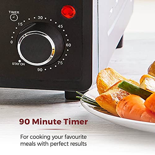 Tower T14044 Mini Oven with Dual Hot Plates, Adjustable Temperature Control, 90 Minute Timer, Baking Tray and Wire Rack, Black with Silver Accents, 32 Litre
