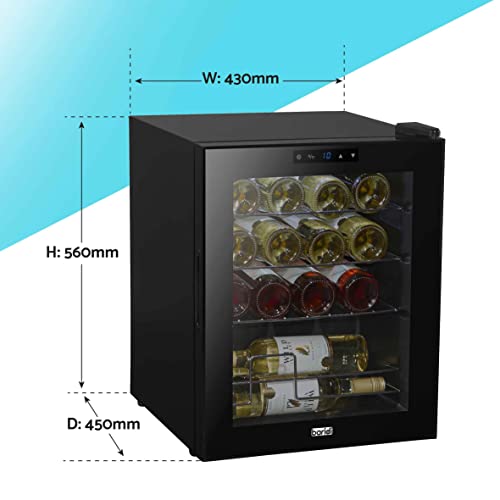 Baridi 16 Bottle Wine Cooler Fridge with Digital Touch Screen Controls & LED Light, Black - DH7
