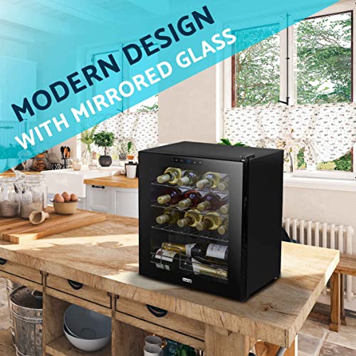 Baridi 16 Bottle Wine Cooler Fridge with Digital Touch Screen Controls & LED Light, Black - DH7