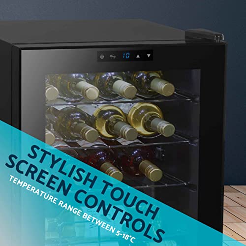 Baridi 16 Bottle Wine Cooler Fridge with Digital Touch Screen Controls & LED Light, Black - DH7