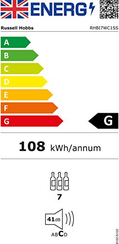 Russell Hobbs RHBI7WC1SS Freestanding or Integrated Wine/Drinks Cooler, 7 bottle capacity, Stainless Steel