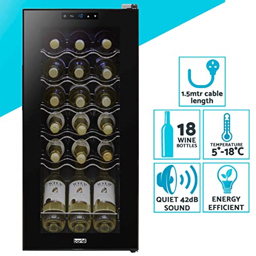 Baridi 18 Bottle Wine Cooler Fridge with Digital Touch Screen Controls & LED Light, Black - DH6
