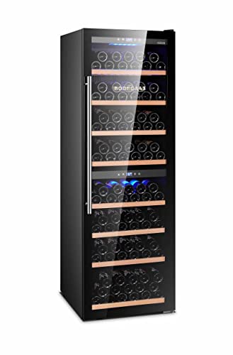 BODEGA43-180 Freestanding Wine Fridge - Large Wine Cooler with 2 zones, 5-20 ºC, 480 litres, 180 bottles, 8 shelves, full-glass design door, low noise (41 dB) and very little vibration