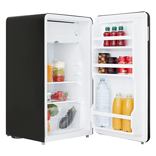 Cookology Retro Undercounter Freestanding Fridge 93 Litre Capacity, Features an Adjustable Temperature Control and Legs, Self Closing Door and Chiller Box - In Black