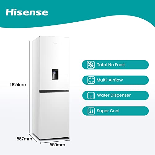 Hisense RB327N4WW1 55cm Freestanding 50/50 Fridge Freezer - 251 litre capacity - Total No Frost - Non-plumbed Water Dispenser - White - F Rated