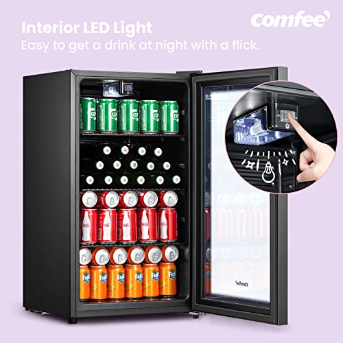 COMFEE' RCZ96BG1(E) Under Counter Beer Fridge, 93L Beverages & Drinks Fridge, LED Light, Removable Shelves, Economic Energy