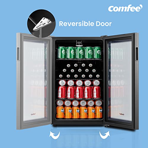 COMFEE' RCZ96BG1(E) Under Counter Beer Fridge, 93L Beverages & Drinks Fridge, LED Light, Removable Shelves, Economic Energy