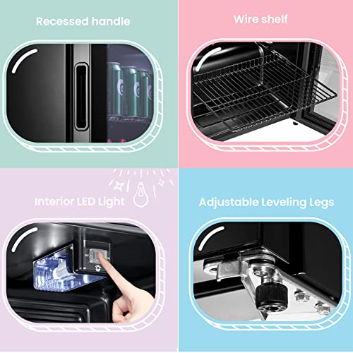 COMFEE' RCZ96BG1(E) Under Counter Beer Fridge, 93L Beverages & Drinks Fridge, LED Light, Removable Shelves, Economic Energy