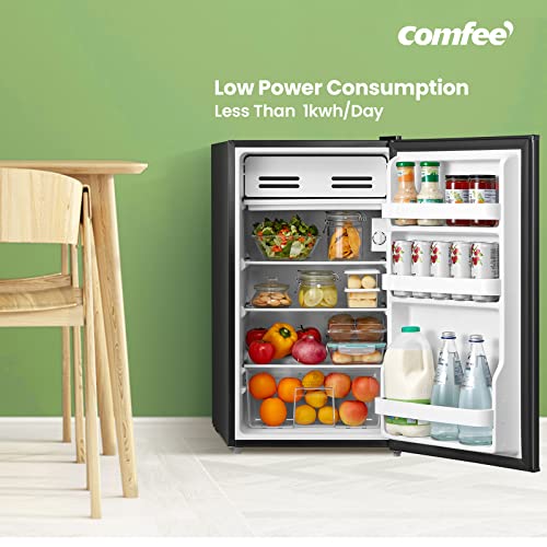 COMFEE' ‎RCD93BL1(E) Under Counter Fridge, 93L Fridge with Cooler Box for Drinks, Removable Glass Shelf, Reversible Door Hinge, Adjustable Legs, Black