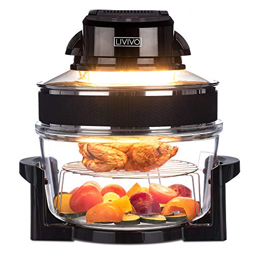 LIVIVO Digital 17L Halogen Oven Cooker Self Cleaning 1400W Element and Modern Controls, LED Display, Accessories Including Extender Ring and Trays… (Digital Black)
