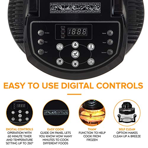 LIVIVO Digital 17L Halogen Oven Cooker Self Cleaning 1400W Element and Modern Controls, LED Display, Accessories Including Extender Ring and Trays… (Digital Black)