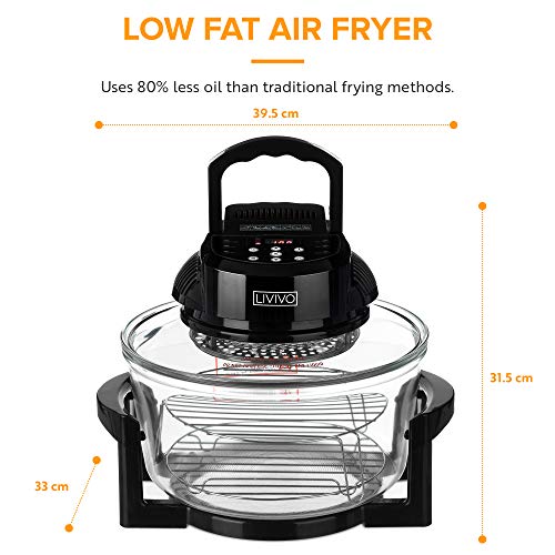 LIVIVO Digital 17L Halogen Oven Cooker Self Cleaning 1400W Element and Modern Controls, LED Display, Accessories Including Extender Ring and Trays… (Digital Black)