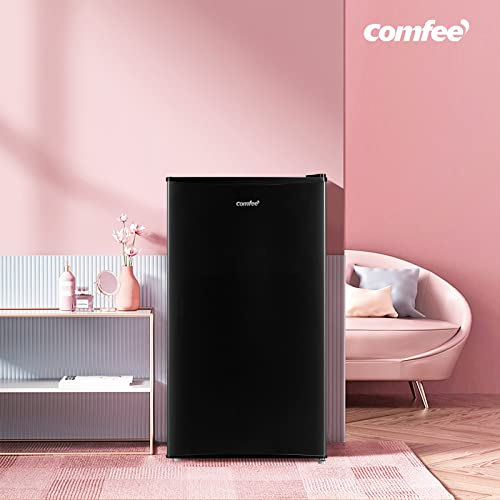 COMFEE' ‎RCD93BL1(E) Under Counter Fridge, 93L Fridge with Cooler Box for Drinks, Removable Glass Shelf, Reversible Door Hinge, Adjustable Legs, Black