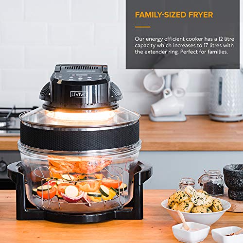 LIVIVO Digital 17L Halogen Oven Cooker Self Cleaning 1400W Element and Modern Controls, LED Display, Accessories Including Extender Ring and Trays… (Digital Black)