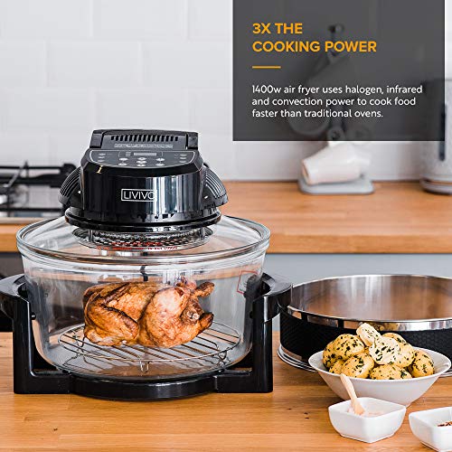 LIVIVO Digital 17L Halogen Oven Cooker Self Cleaning 1400W Element and Modern Controls, LED Display, Accessories Including Extender Ring and Trays… (Digital Black)