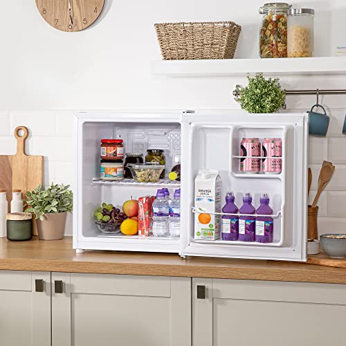 Russell Hobbs, RHTTLDR2 Table Top Larder Fridge, Mini Fridge 40L Capacity, Quiet Running 39DB, Reversible Door, 0 to 8 Degrees Manual Temperature Control, White
