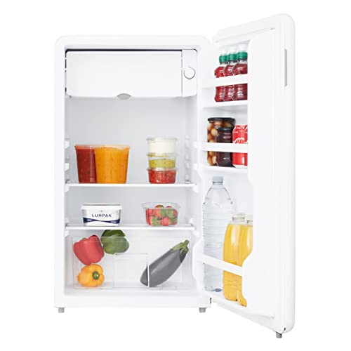 Cookology Retro Undercounter Freestanding Fridge 93 Litre Capacity, Features an Adjustable Temperature Control and Legs, Self Closing Door and Chiller Box - In White