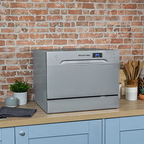 Russell Hobbs RHTTDW6S Freestanding Compact Dishwasher, Eco mode, 6 place settings, Noise level: decibels 52 (Energy Class F), Silver