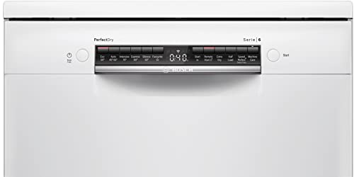 Bosch Series 6 SMS6ZCW00G Dishwasher with 14 place settings, 9.5 litres water consumption, PerfectDry, Rackmatic, Wifi enabled via Home Connect App, Freestanding, White