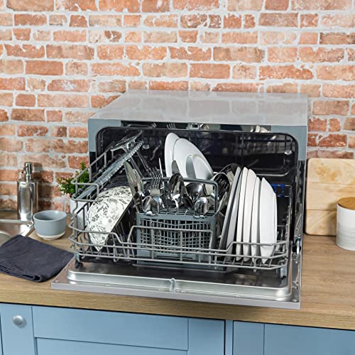 Russell Hobbs RHTTDW6S Freestanding Compact Dishwasher, Eco mode, 6 place settings, Noise level: decibels 52 (Energy Class F), Silver