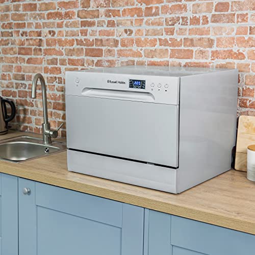 Russell Hobbs RHTTDW6S Freestanding Compact Dishwasher, Eco mode, 6 place settings, Noise level: decibels 52 (Energy Class F), Silver