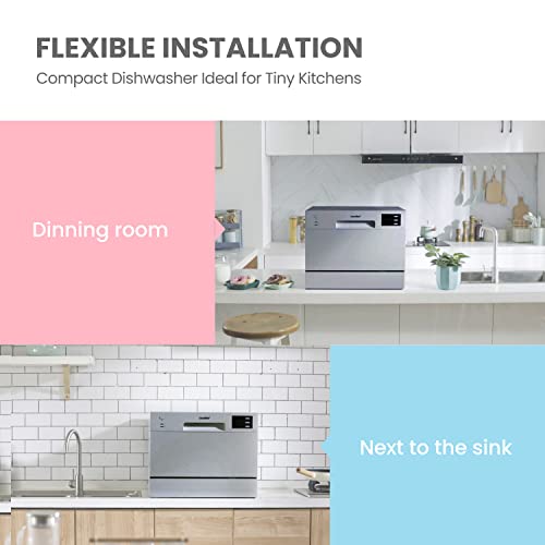 COMFEE' KWH-TD602E-S Freestanding Compact Dishwasher, LED display, 6.5 liters, Silver, Noise level: decibels 47