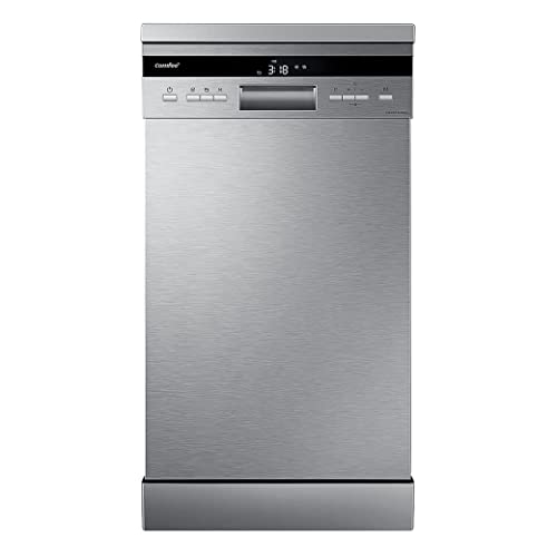 COMFEE' Slimline Freestanding Dishwasher FD1036E-X with 10 place settings, Whisper Quiet 44dB, Wide LED Display, Turbo Speed+,Delay Start, Flexible Racks,Stainless Steel