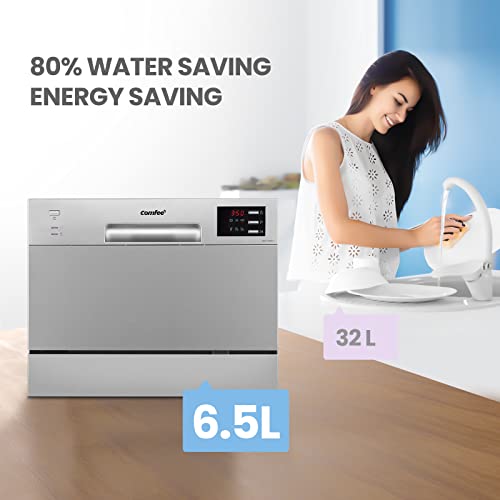 COMFEE' KWH-TD602E-S Freestanding Compact Dishwasher, LED display, 6.5 liters, Silver, Noise level: decibels 47