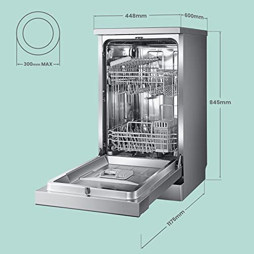 COMFEE' Slimline Freestanding Dishwasher FD1036E-X with 10 place settings, Whisper Quiet 44dB, Wide LED Display, Turbo Speed+,Delay Start, Flexible Racks,Stainless Steel